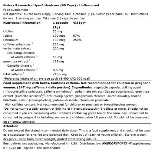 Nutrex Lipo 6 Hardcore 60 Capsules